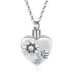 Collier urne tournesol coeur argent
