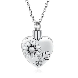Collier urne tournesol coeur argent
