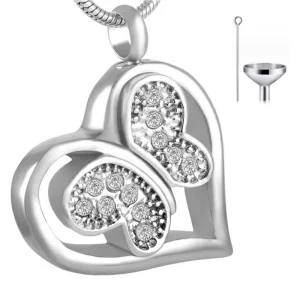 collier urne coeur papillon