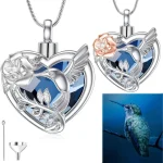 Magnifique collier urne colibri coeur