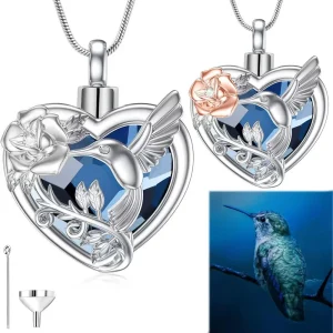 Magnifique collier urne colibri coeur
