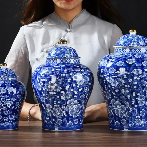 urne florale céramique bleue