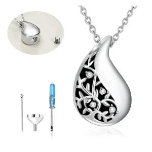 collier urne goutte arbre argent noir