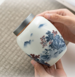 Urne céramique design japonais blanche bleue