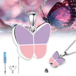 collier urne papillon rose