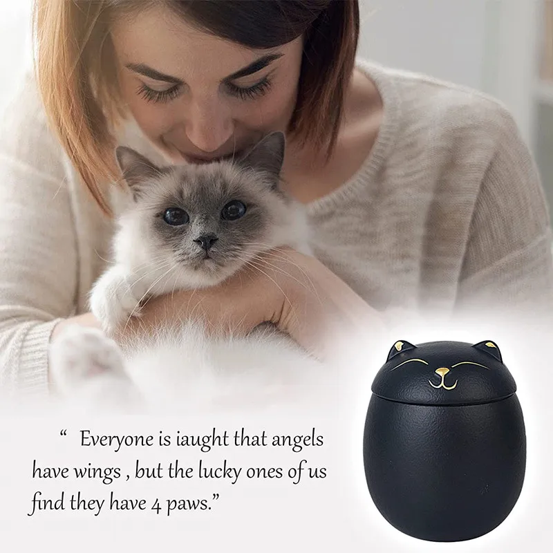 Urne commémorative chat style japonais avec collier photo coeur or – Image 4