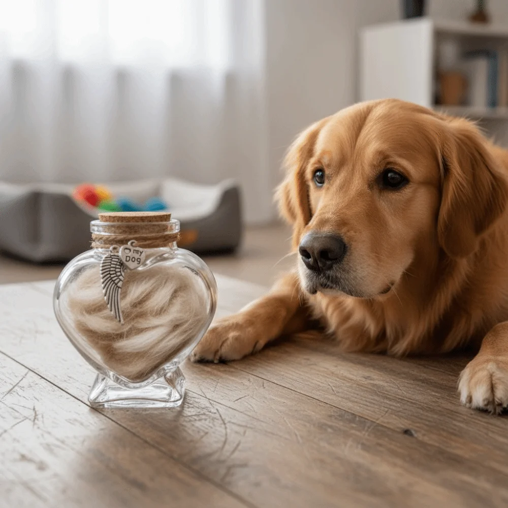 Urne chat chien transparente en coeur cendre ou poil – Image 2