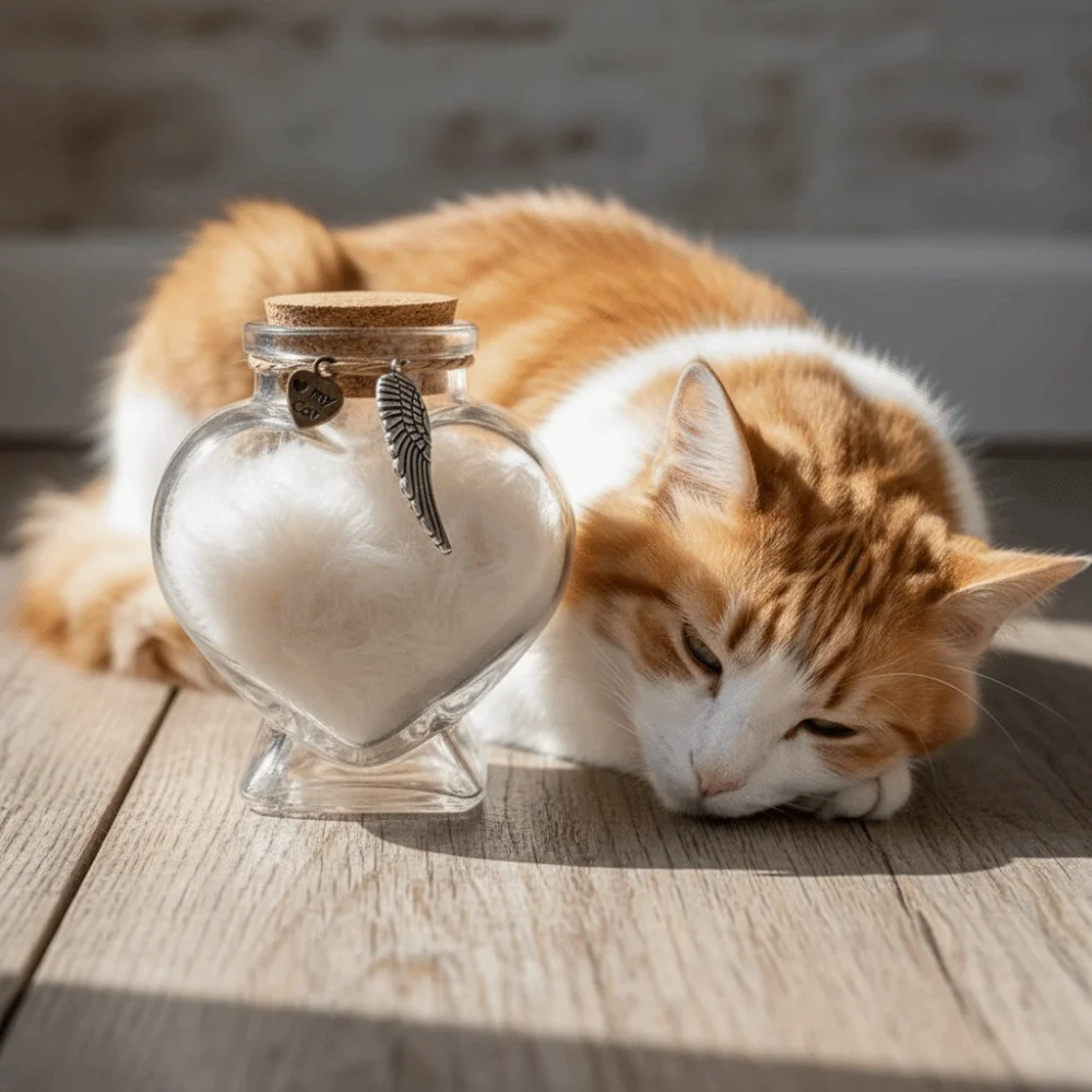 Urne chat chien transparente en coeur cendre ou poil – Image 12