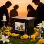 Grande urne en bois pour chien cendre avec photo noire ou brune