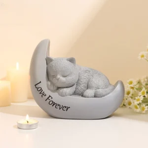Urne chat chien couché sur la lune Love Forever