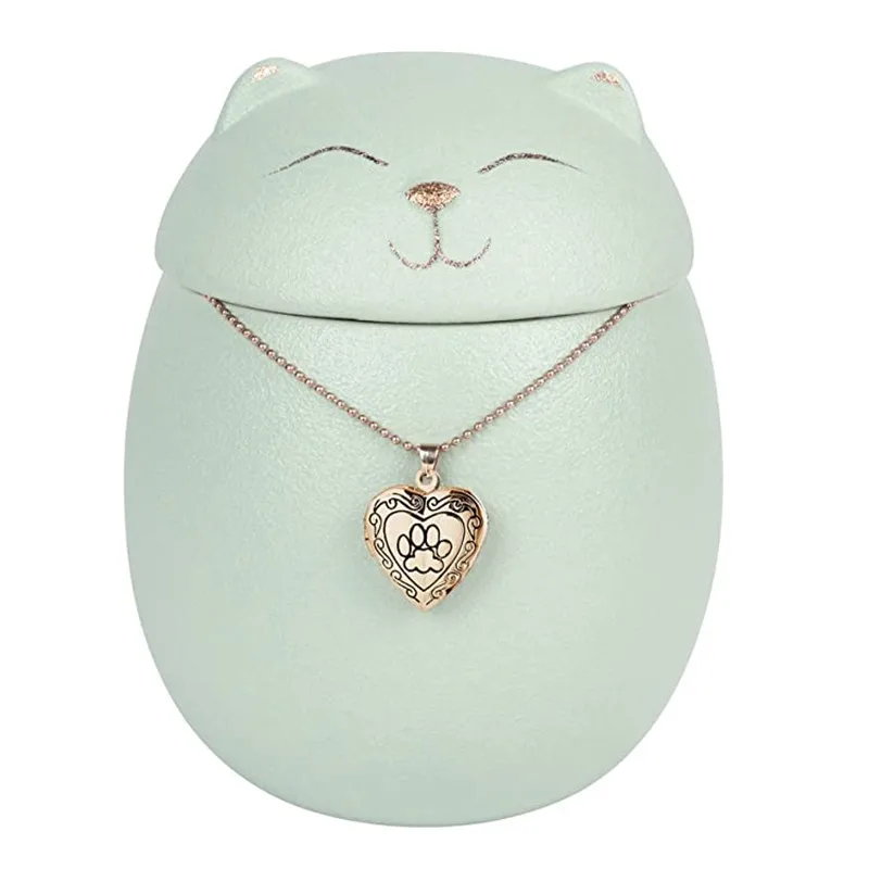 Urne commémorative chat style japonais avec collier photo coeur or – Image 7