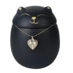 Urne commémorative chat style japonais avec collier photo coeur or