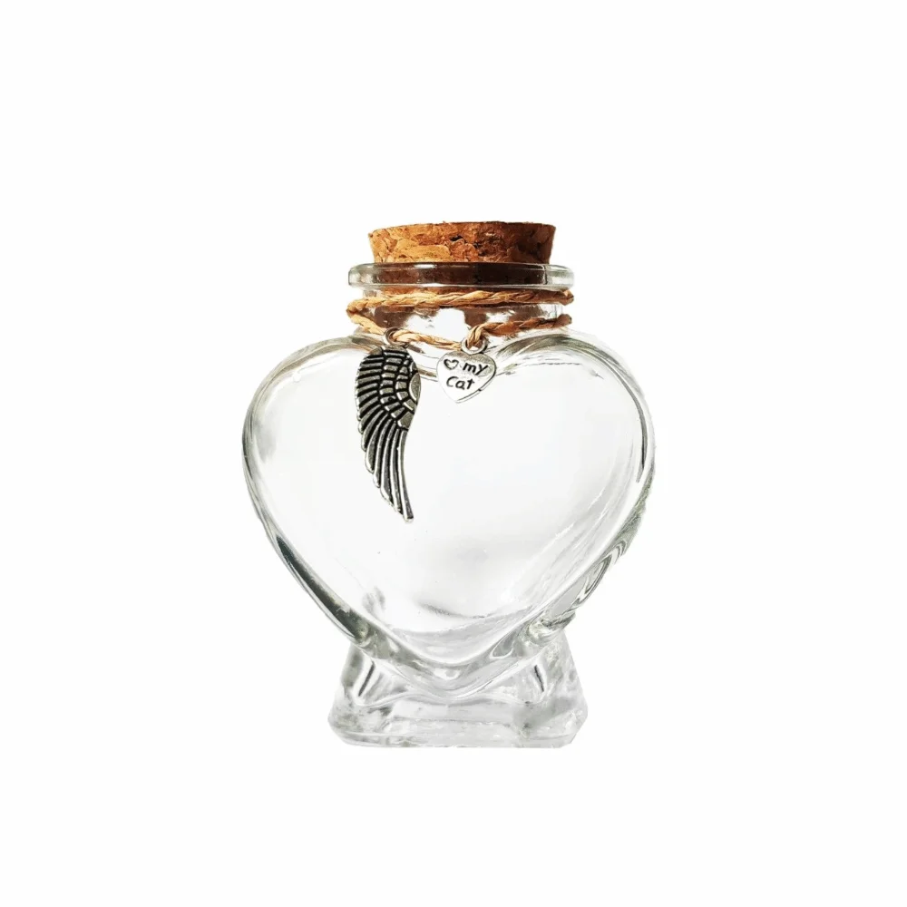 Urne chat chien transparente en coeur cendre ou poil – Image 10