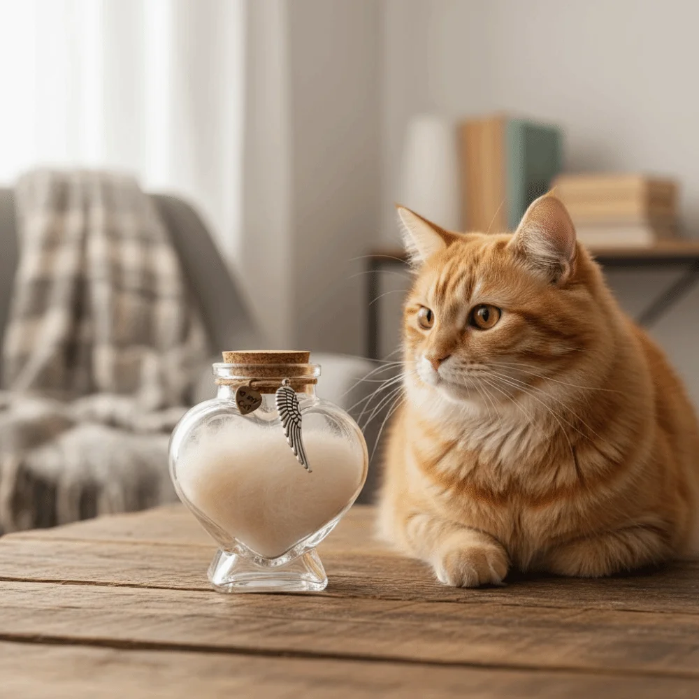Urne chat chien transparente en coeur cendre ou poil – Image 4